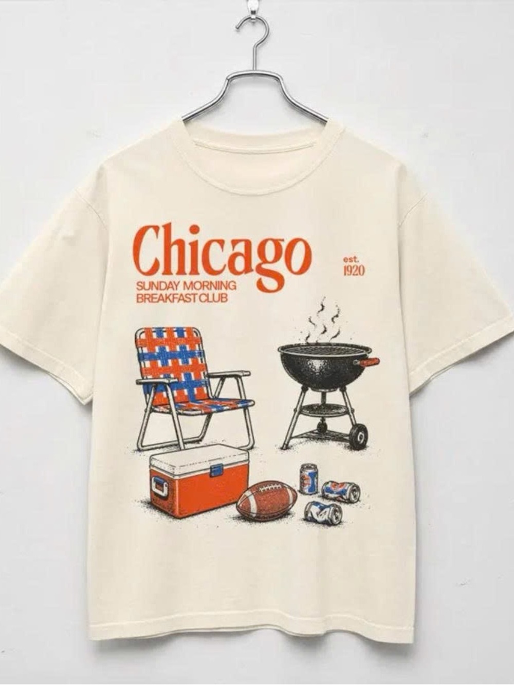 Gildan Cream Short Sleeve 'Chicago' Football Tailgate Graphic Tee